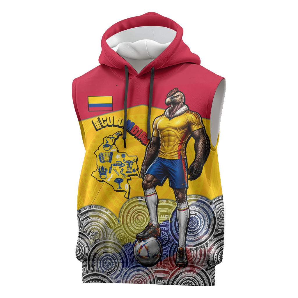 Personalized Colombia Football Sleeveless Hoodie Vulture Mascot Sombrero Vueltiao Map