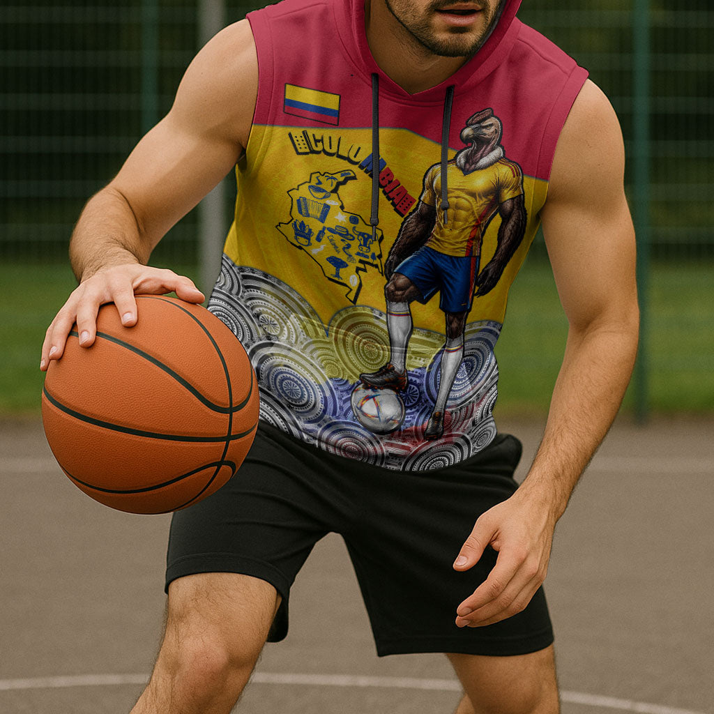 Personalized Colombia Football Sleeveless Hoodie Vulture Mascot Sombrero Vueltiao Map