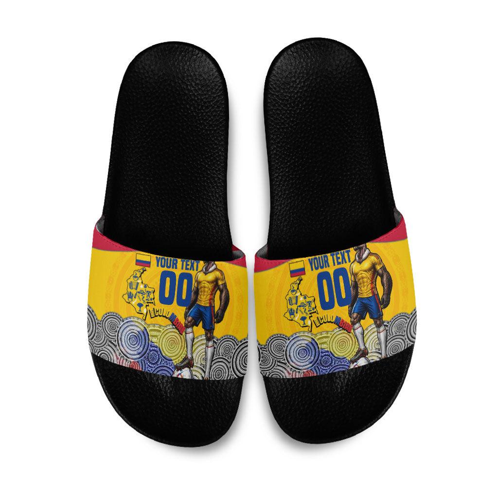 Personalized Colombia Football Slide Sandals Vulture Mascot Sombrero Vueltiao Map