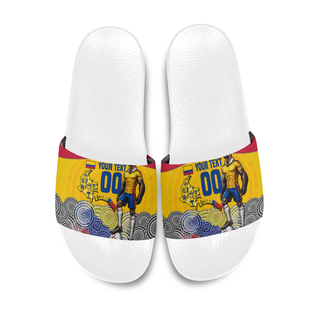 Personalized Colombia Football Slide Sandals Vulture Mascot Sombrero Vueltiao Map