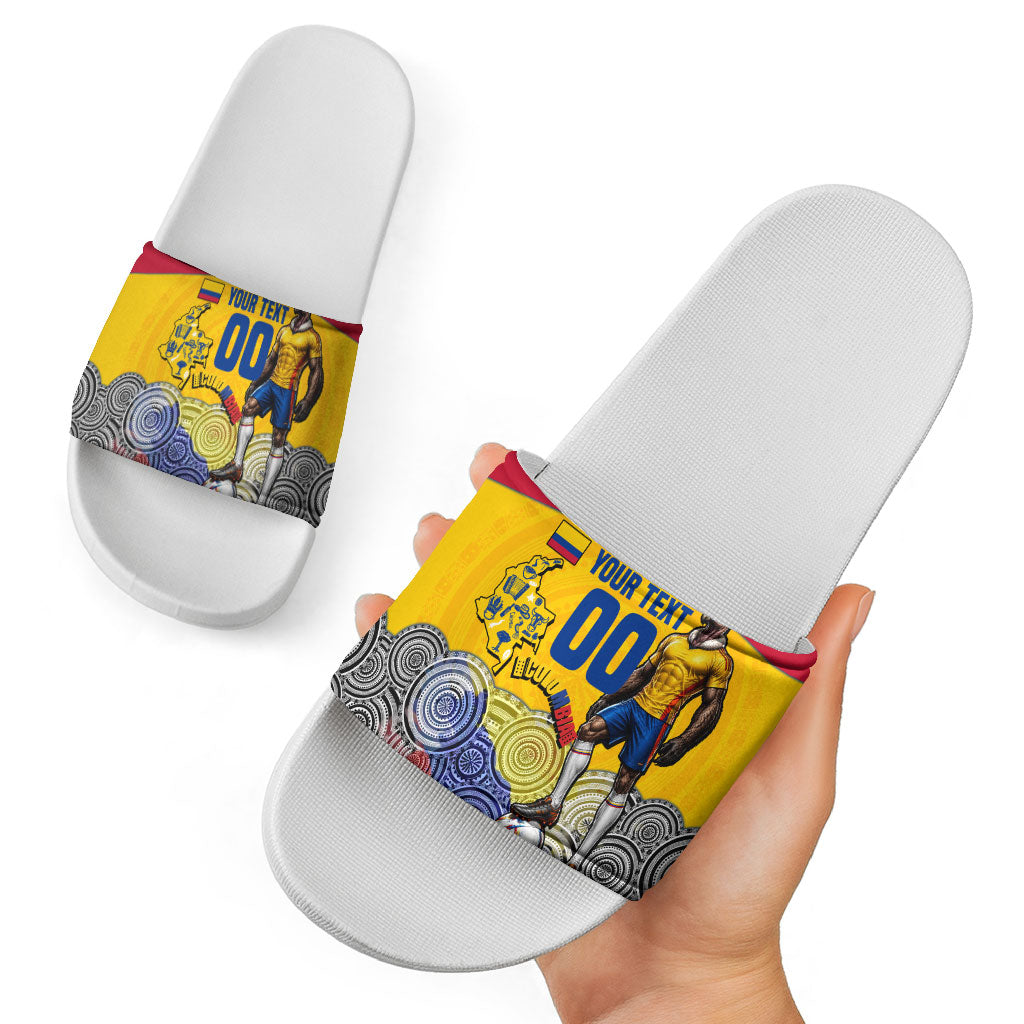 Personalized Colombia Football Slide Sandals Vulture Mascot Sombrero Vueltiao Map