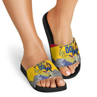 Personalized Colombia Football Slide Sandals Vulture Mascot Sombrero Vueltiao Map