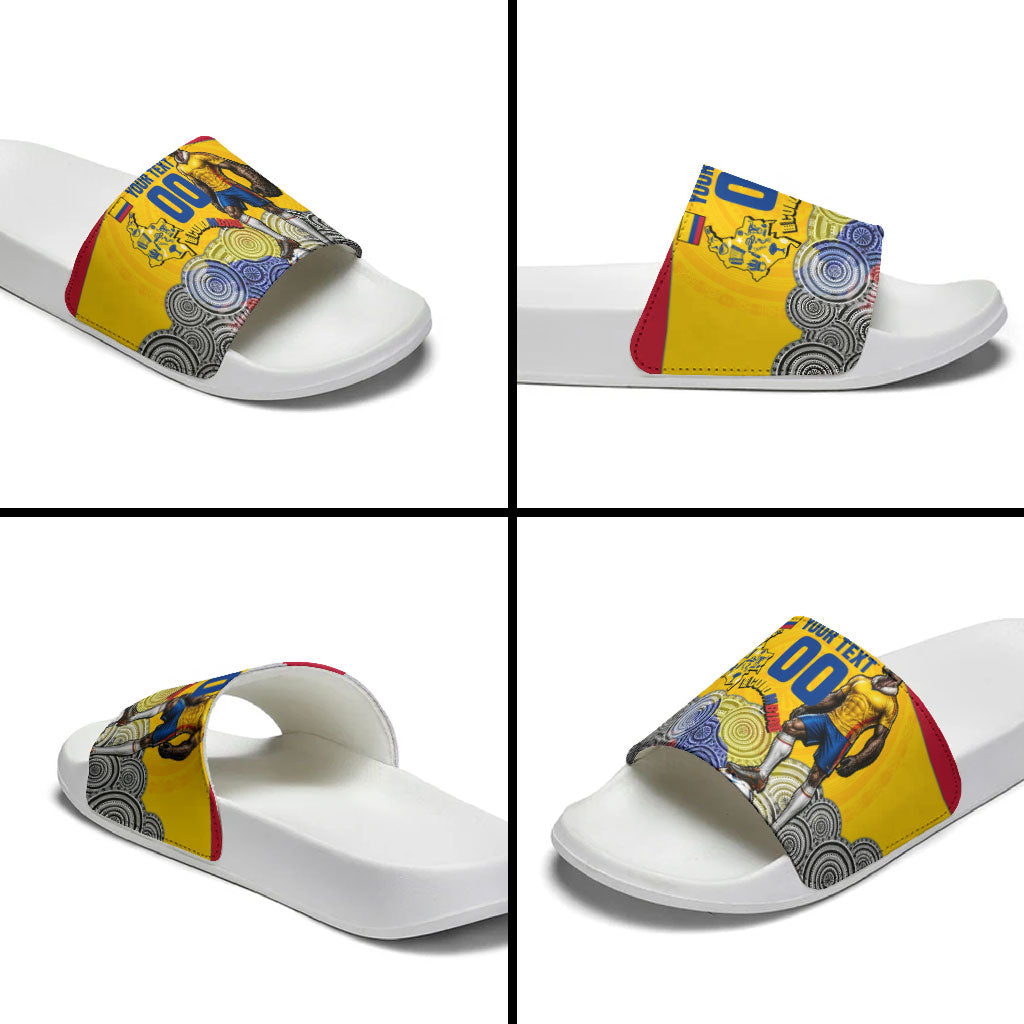 Personalized Colombia Football Slide Sandals Vulture Mascot Sombrero Vueltiao Map