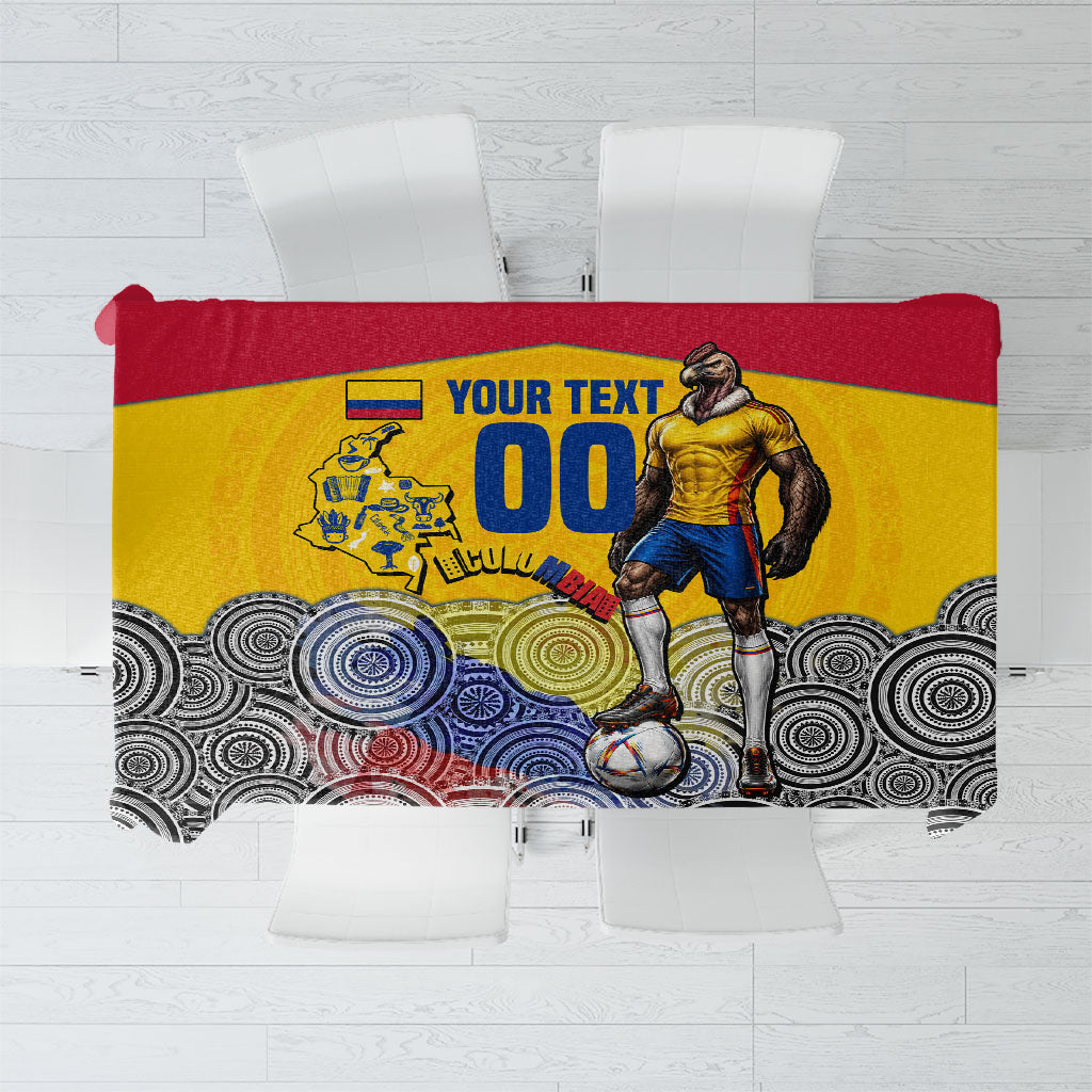 Personalized Colombia Football Tablecloth Vulture Mascot Sombrero Vueltiao Map