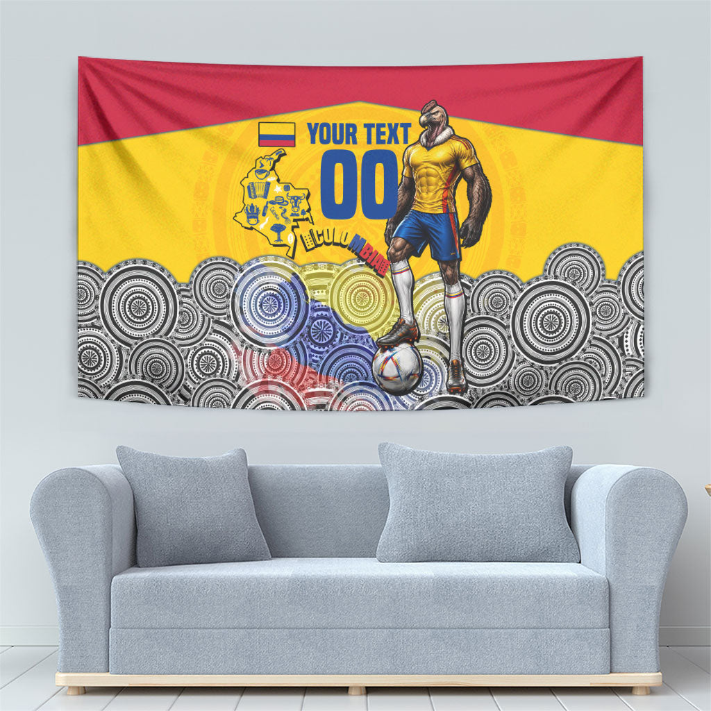 Personalized Colombia Football Tapestry Vulture Mascot Sombrero Vueltiao Map