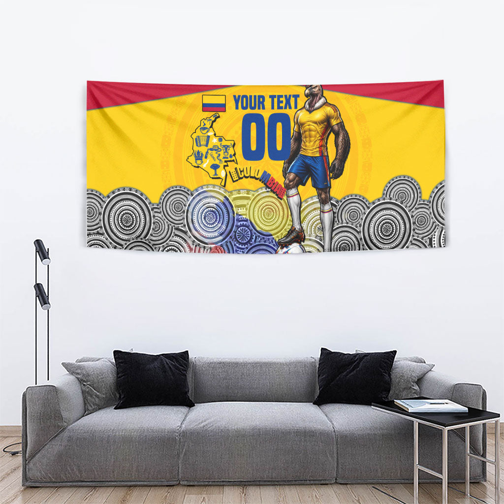 Personalized Colombia Football Tapestry Vulture Mascot Sombrero Vueltiao Map