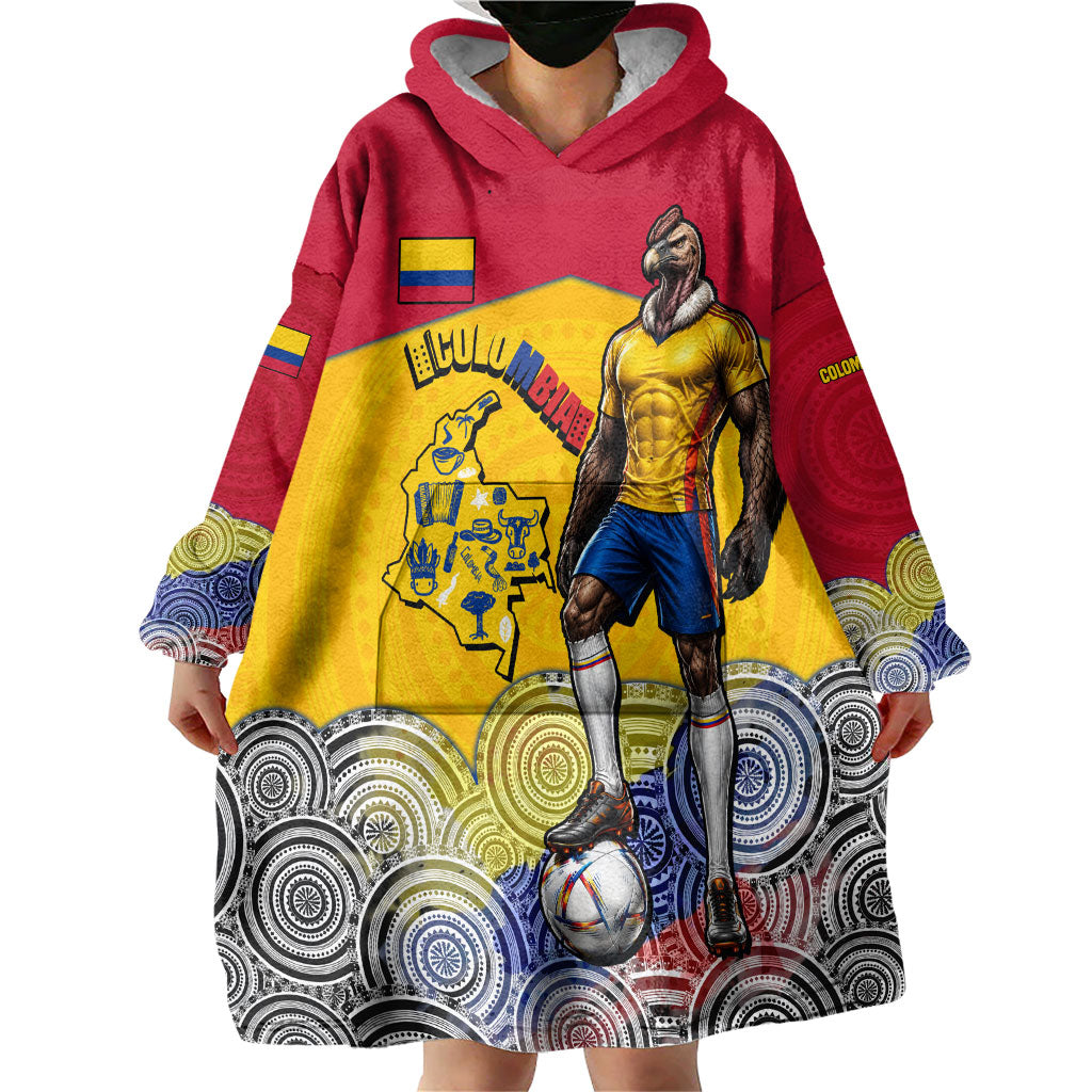 Personalized Colombia Football Wearable Blanket Hoodie Vulture Mascot Sombrero Vueltiao Map