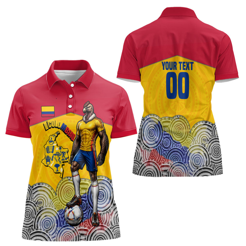Personalized Colombia Football Women Polo Shirt Vulture Mascot Sombrero Vueltiao Map