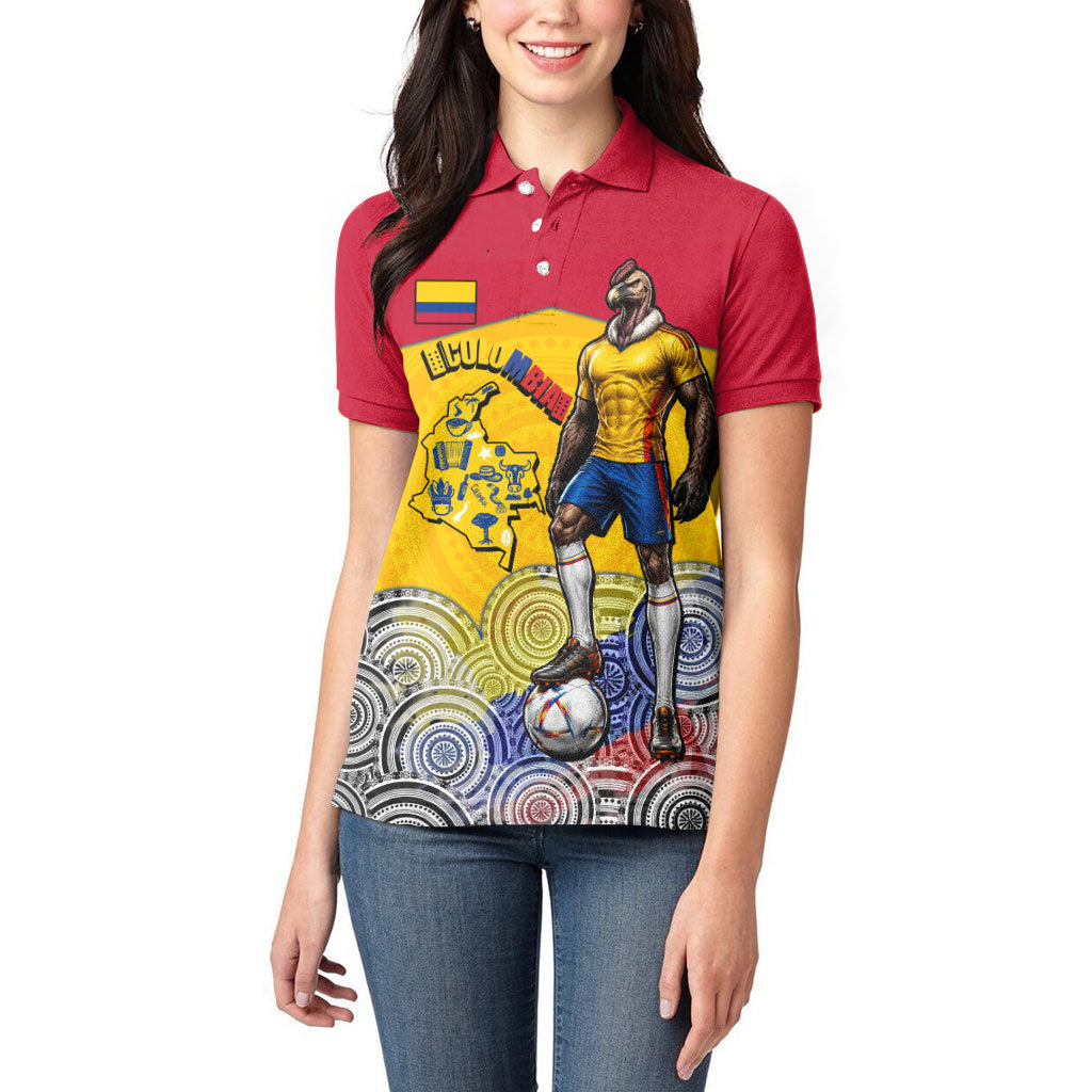 Personalized Colombia Football Women Polo Shirt Vulture Mascot Sombrero Vueltiao Map