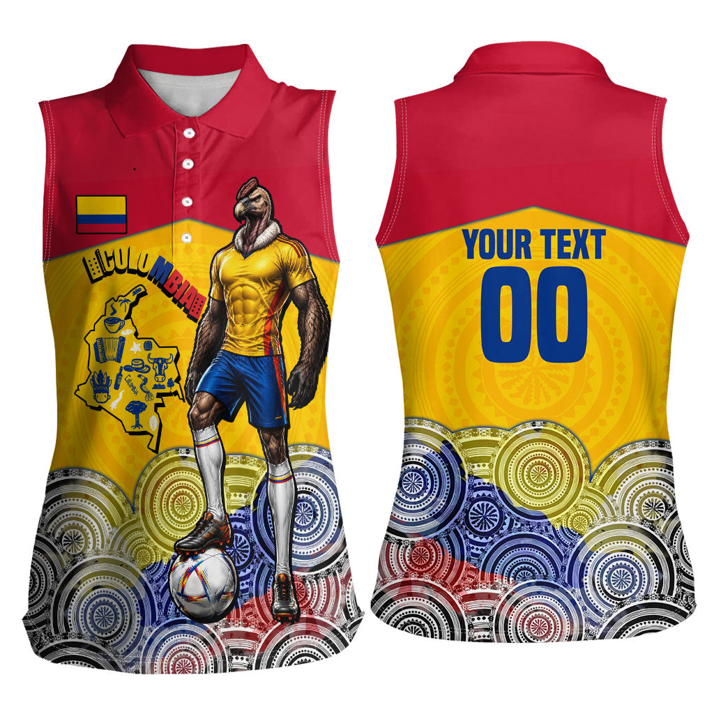 Personalized Colombia Football Women Sleeveless Polo Shirt Vulture Mascot Sombrero Vueltiao Map