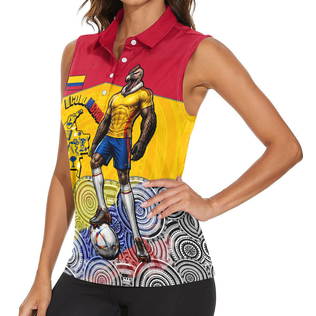 Personalized Colombia Football Women Sleeveless Polo Shirt Vulture Mascot Sombrero Vueltiao Map