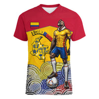 Personalized Colombia Football Women V-Neck T-Shirt Vulture Mascot Sombrero Vueltiao Map