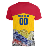 Personalized Colombia Football Women V-Neck T-Shirt Vulture Mascot Sombrero Vueltiao Map