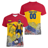 Personalized Colombia Football Women V-Neck T-Shirt Vulture Mascot Sombrero Vueltiao Map