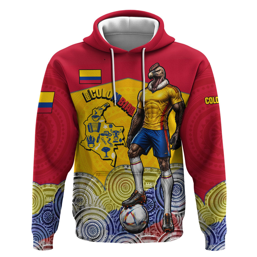Personalized Colombia Football Zip Hoodie Vulture Mascot Sombrero Vueltiao Map