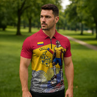 Personalized Colombia Football Zipper Polo Shirt Vulture Mascot Sombrero Vueltiao Map