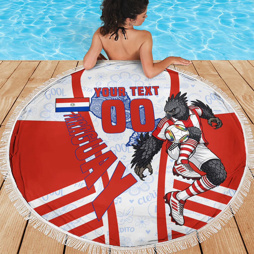 Personalized Paraguay Soccer Beach Blanket Harpy Eagle Mascot Football Flag