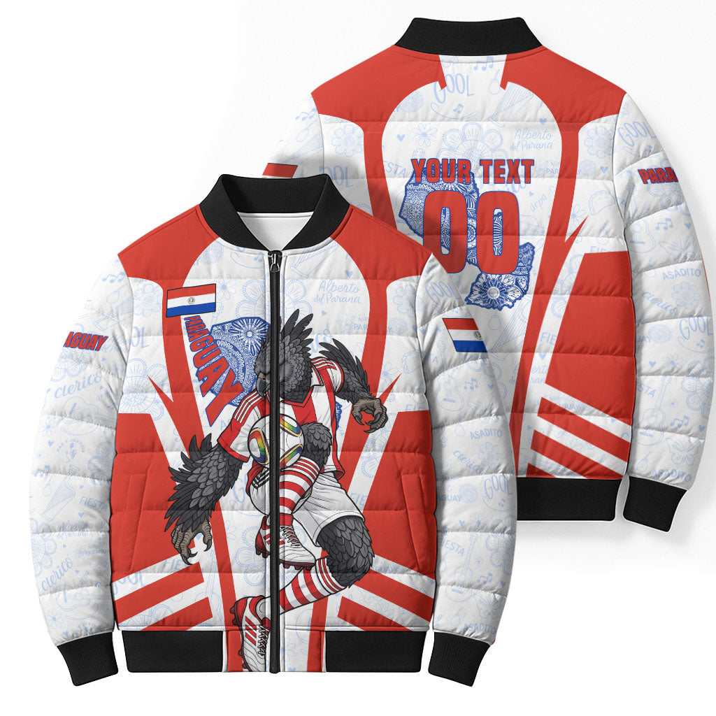Personalized Paraguay Soccer Bomber Puffer Jacket Harpy Eagle Mascot Football Flag