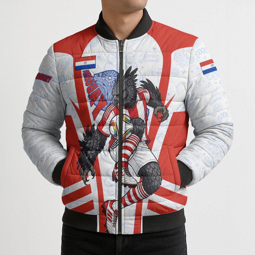Personalized Paraguay Soccer Bomber Puffer Jacket Harpy Eagle Mascot Football Flag