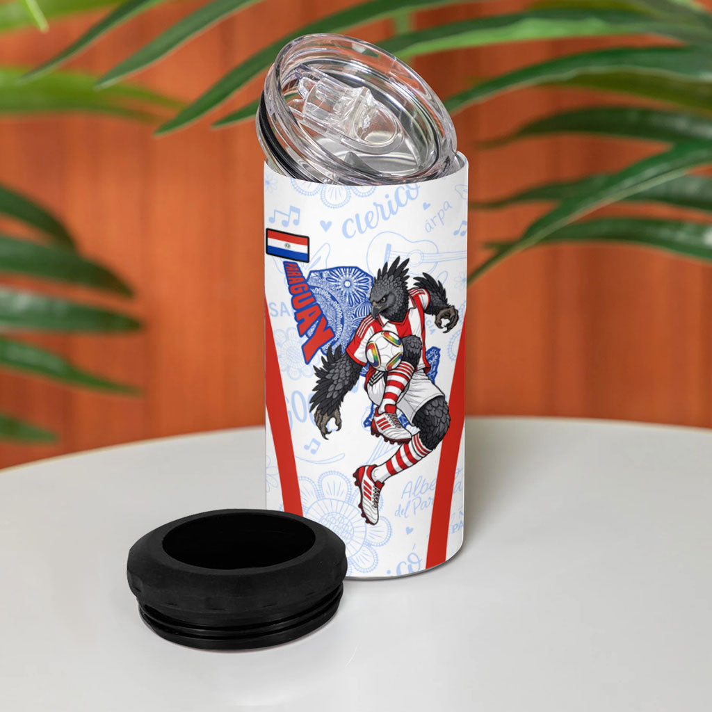 Personalized Paraguay Soccer 4 in 1 Can Cooler Tumbler Harpy Eagle Mascot Football Flag