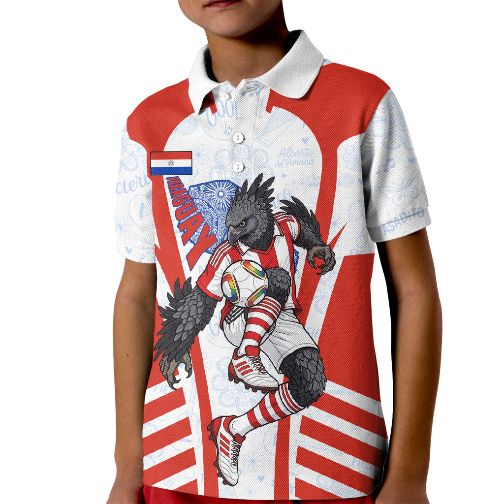 Personalized Paraguay Soccer Kid Polo Shirt Harpy Eagle Mascot Football Flag