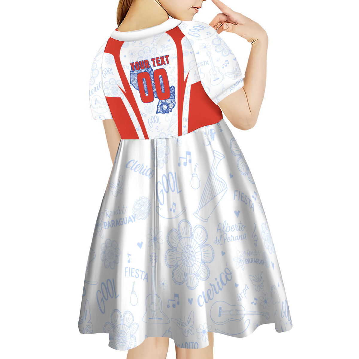 Personalized Paraguay Soccer Kid Short Sleeve Dress Harpy Eagle Mascot Football Flag