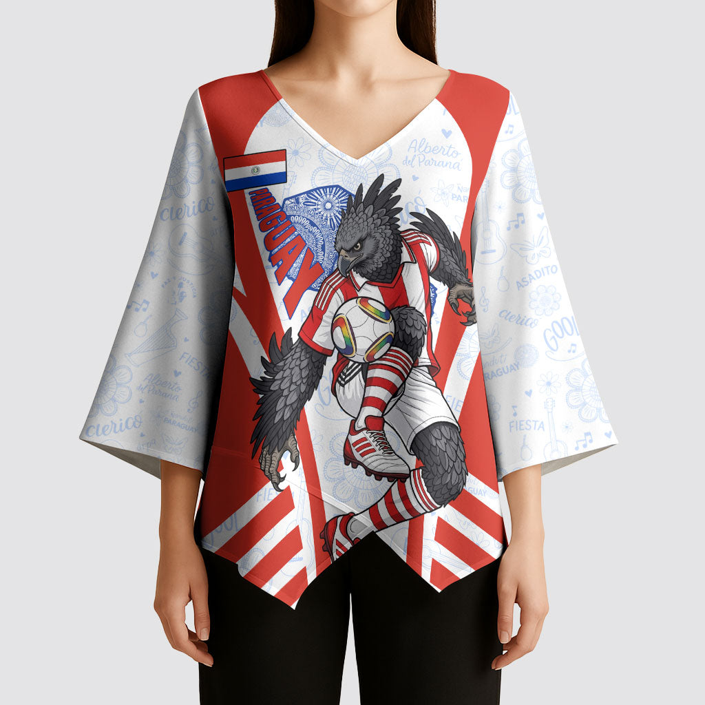 Personalized Paraguay Soccer Kimono Sleeve Blouse Harpy Eagle Mascot Football Flag