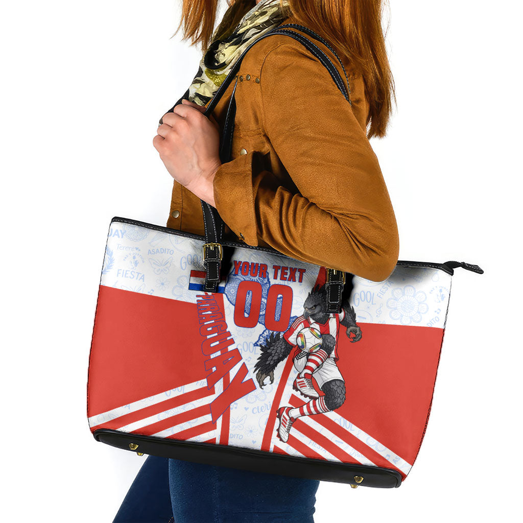 Personalized Paraguay Soccer Leather Tote Bag Harpy Eagle Mascot Football Flag