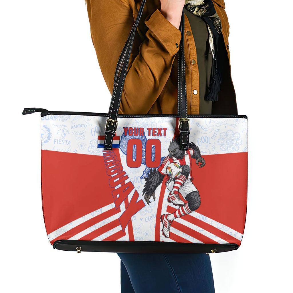 Personalized Paraguay Soccer Leather Tote Bag Harpy Eagle Mascot Football Flag
