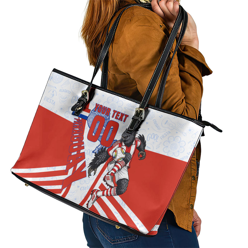 Personalized Paraguay Soccer Leather Tote Bag Harpy Eagle Mascot Football Flag