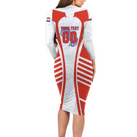 Personalized Paraguay Soccer Long Sleeve Bodycon Dress Harpy Eagle Mascot Football Flag