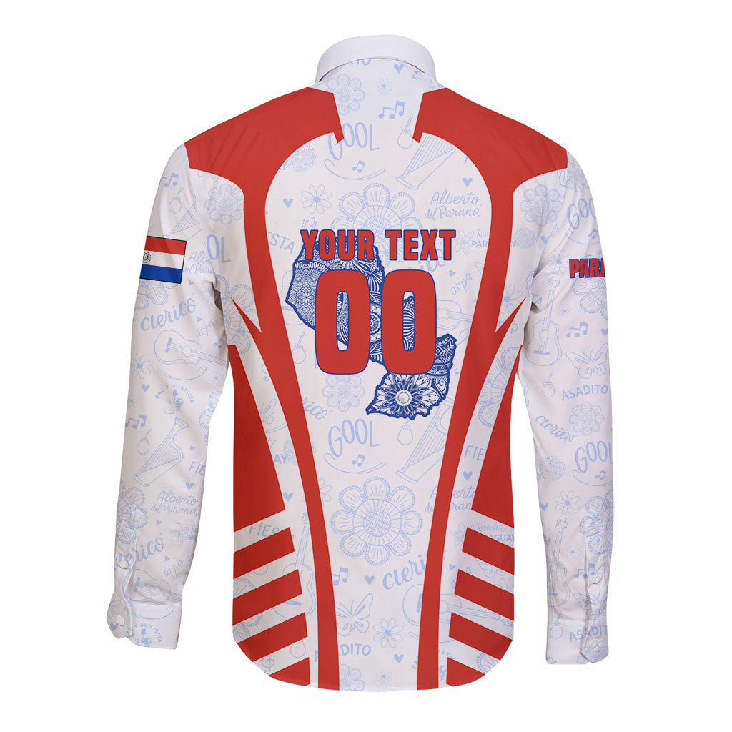 Personalized Paraguay Soccer Long Sleeve Button Shirt Harpy Eagle Mascot Football Flag