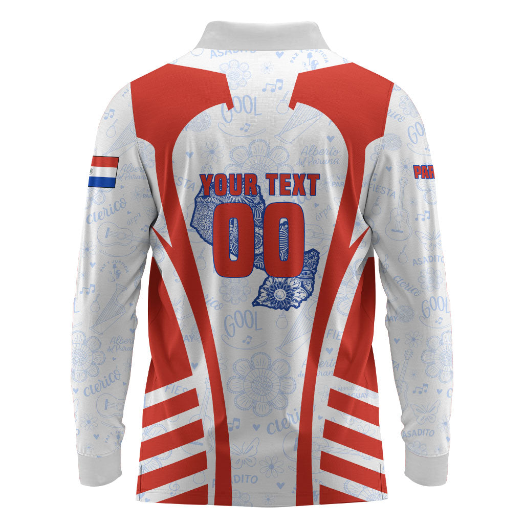 Personalized Paraguay Soccer Long Sleeve Polo Shirt Harpy Eagle Mascot Football Flag