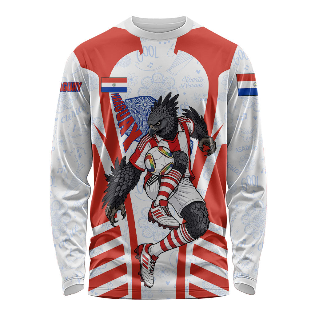 Personalized Paraguay Soccer Long Sleeve Shirt Harpy Eagle Mascot Football Flag