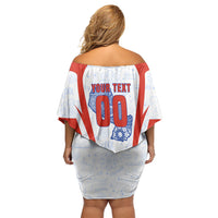 Personalized Paraguay Soccer Off Shoulder Short Dress Harpy Eagle Mascot Football Flag