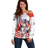 Personalized Paraguay Soccer Off Shoulder Sweater Harpy Eagle Mascot Football Flag