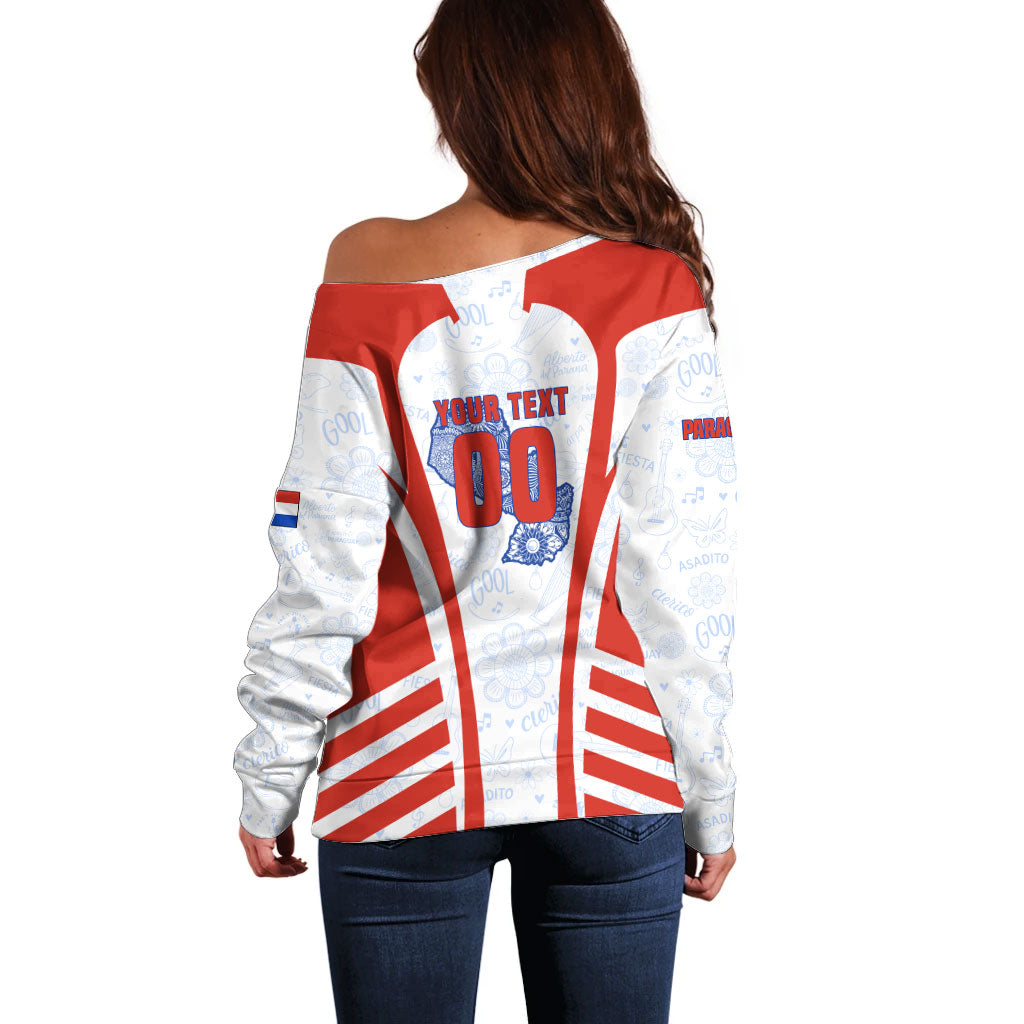 Personalized Paraguay Soccer Off Shoulder Sweater Harpy Eagle Mascot Football Flag
