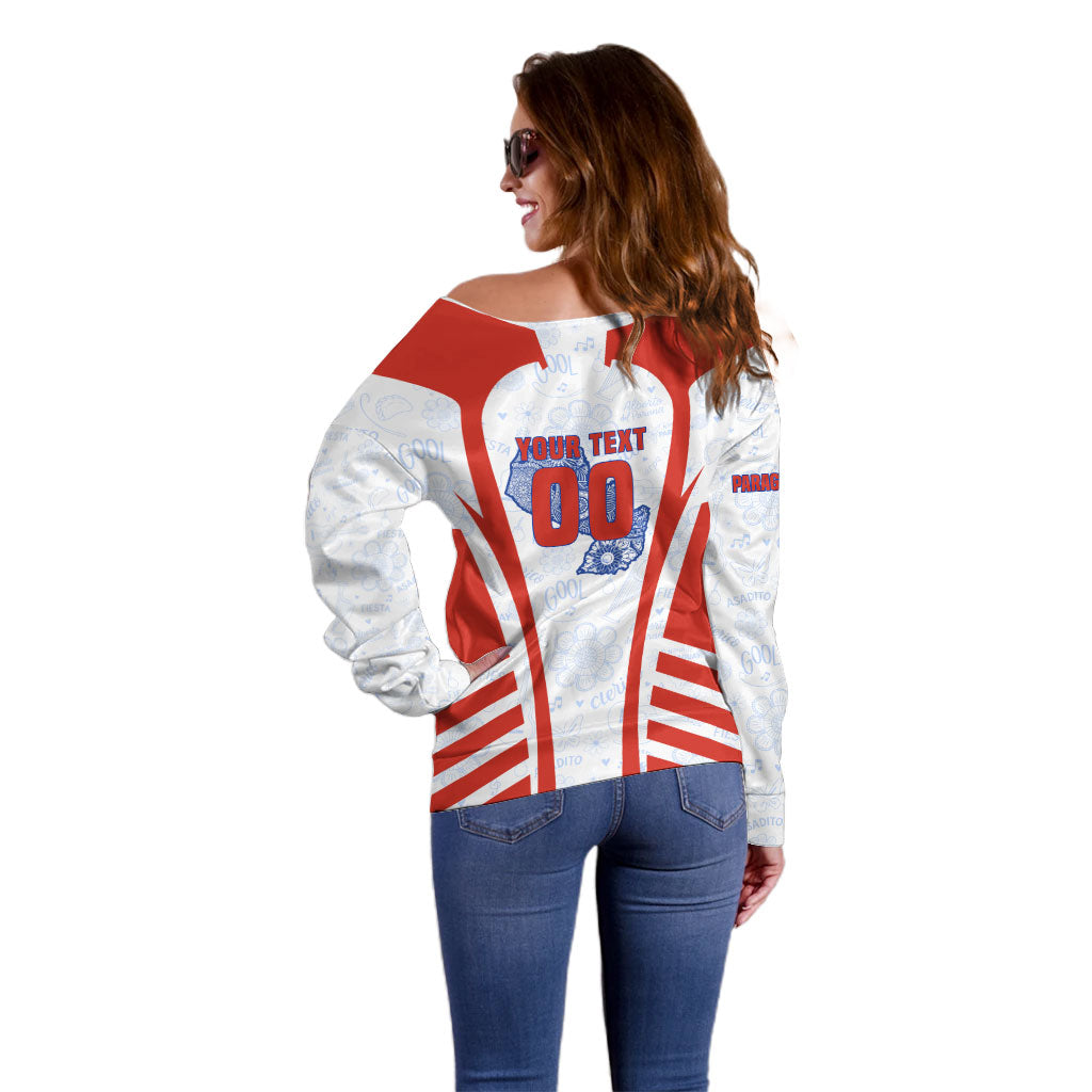 Personalized Paraguay Soccer Off Shoulder Sweater Harpy Eagle Mascot Football Flag