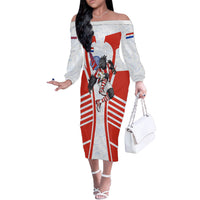 Personalized Paraguay Soccer Off The Shoulder Long Sleeve Dress Harpy Eagle Mascot Football Flag