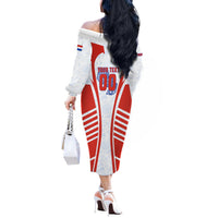 Personalized Paraguay Soccer Off The Shoulder Long Sleeve Dress Harpy Eagle Mascot Football Flag