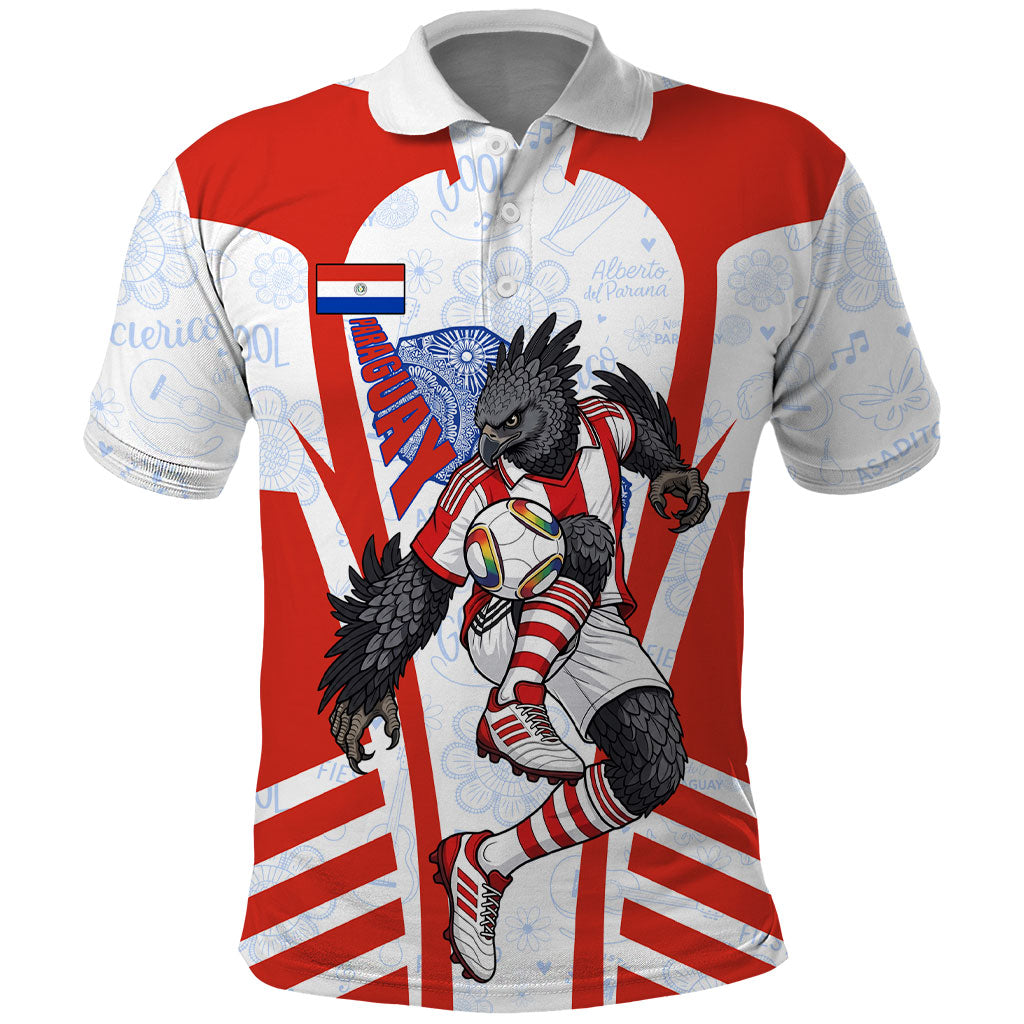 Personalized Paraguay Soccer Polo Shirt Harpy Eagle Mascot Football Flag