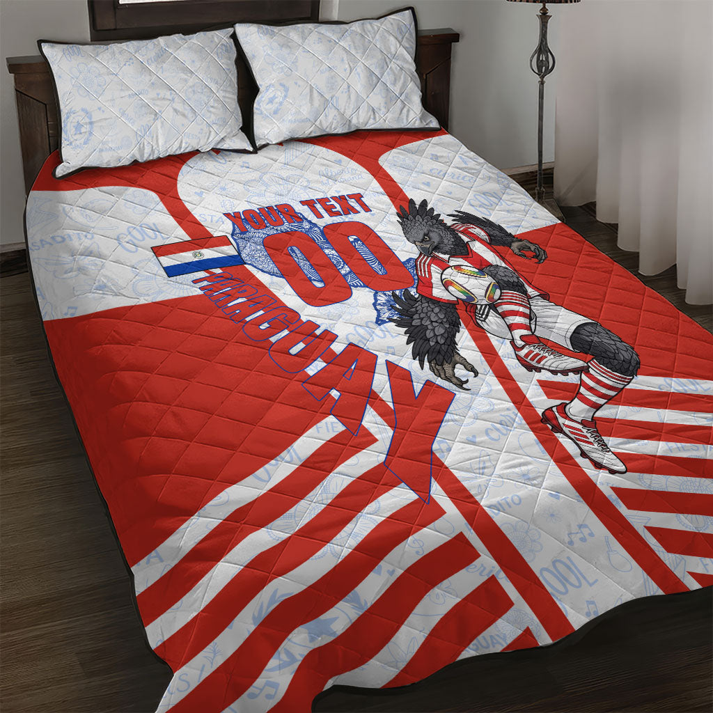 Personalized Paraguay Soccer Quilt Bed Set Harpy Eagle Mascot Football Flag