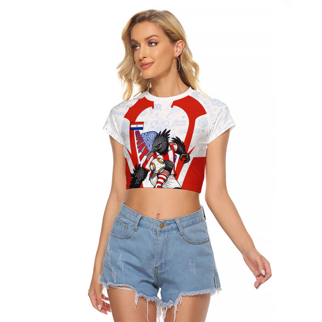 Personalized Paraguay Soccer Raglan Cropped T Shirt Harpy Eagle Mascot Football Flag
