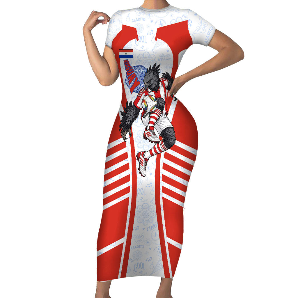 Personalized Paraguay Soccer Short Sleeve Bodycon Dress Harpy Eagle Mascot Football Flag