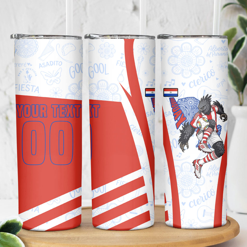 Personalized Paraguay Soccer Skinny Tumbler Harpy Eagle Mascot Football Flag