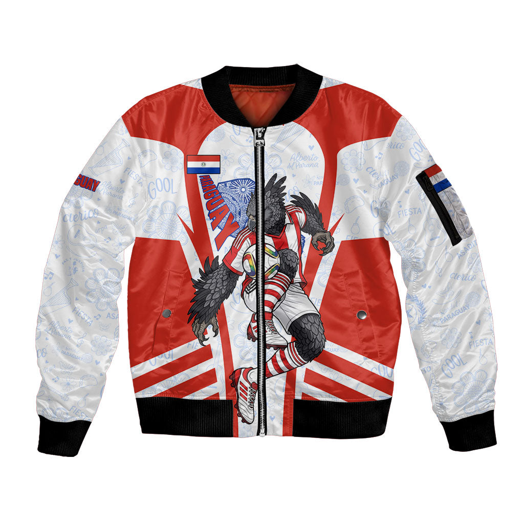 Personalized Paraguay Soccer Sleeve Zip Bomber Jacket Harpy Eagle Mascot Football Flag