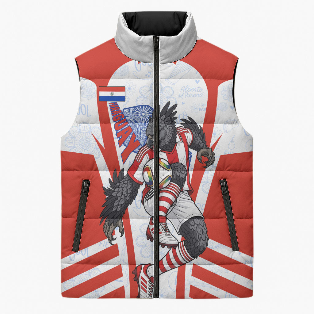 Personalized Paraguay Soccer Sleeveless Puffer Jacket Harpy Eagle Mascot Football Flag