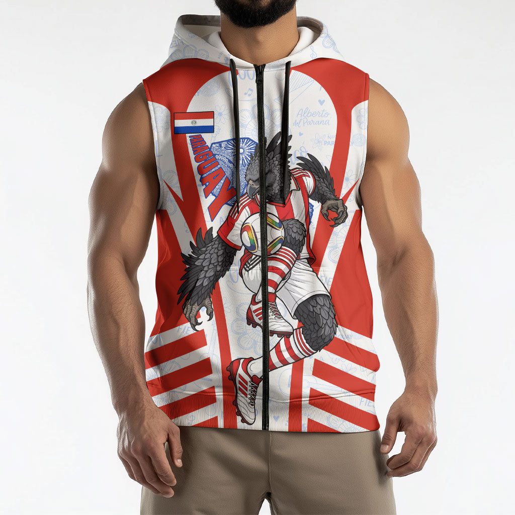 Personalized Paraguay Soccer Sleeveless Zip Hoodie Harpy Eagle Mascot Football Flag