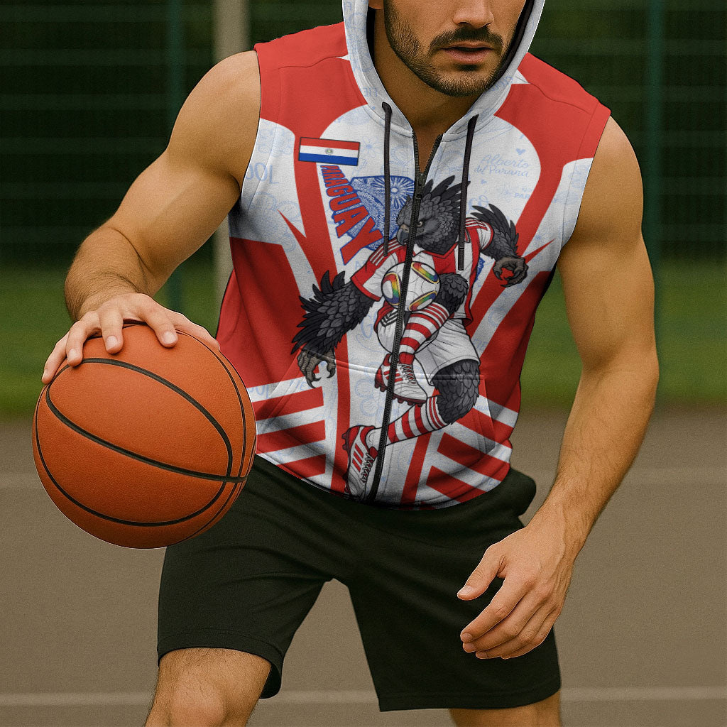 Personalized Paraguay Soccer Sleeveless Zip Hoodie Harpy Eagle Mascot Football Flag