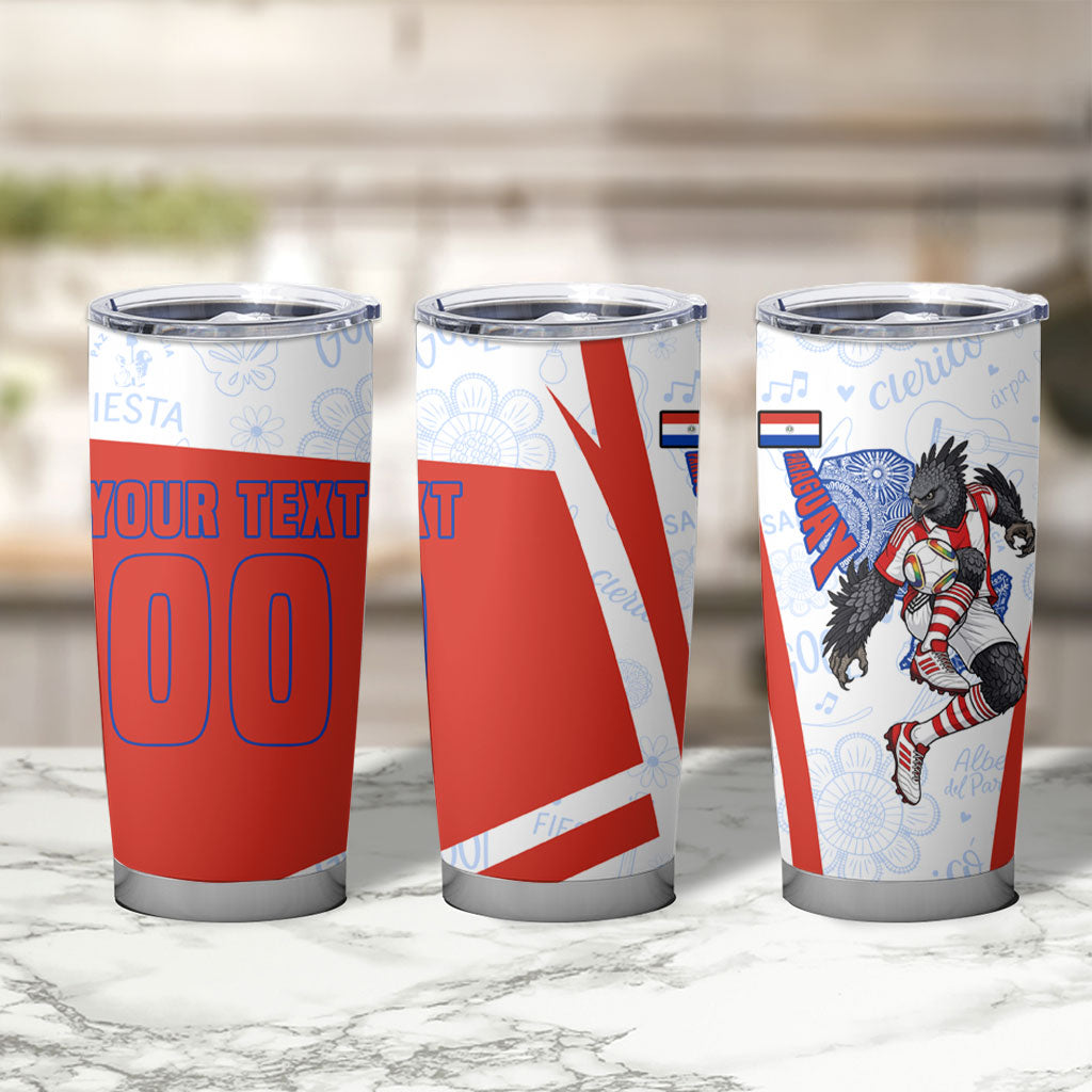 Personalized Paraguay Soccer Tumbler Cup Harpy Eagle Mascot Football Flag